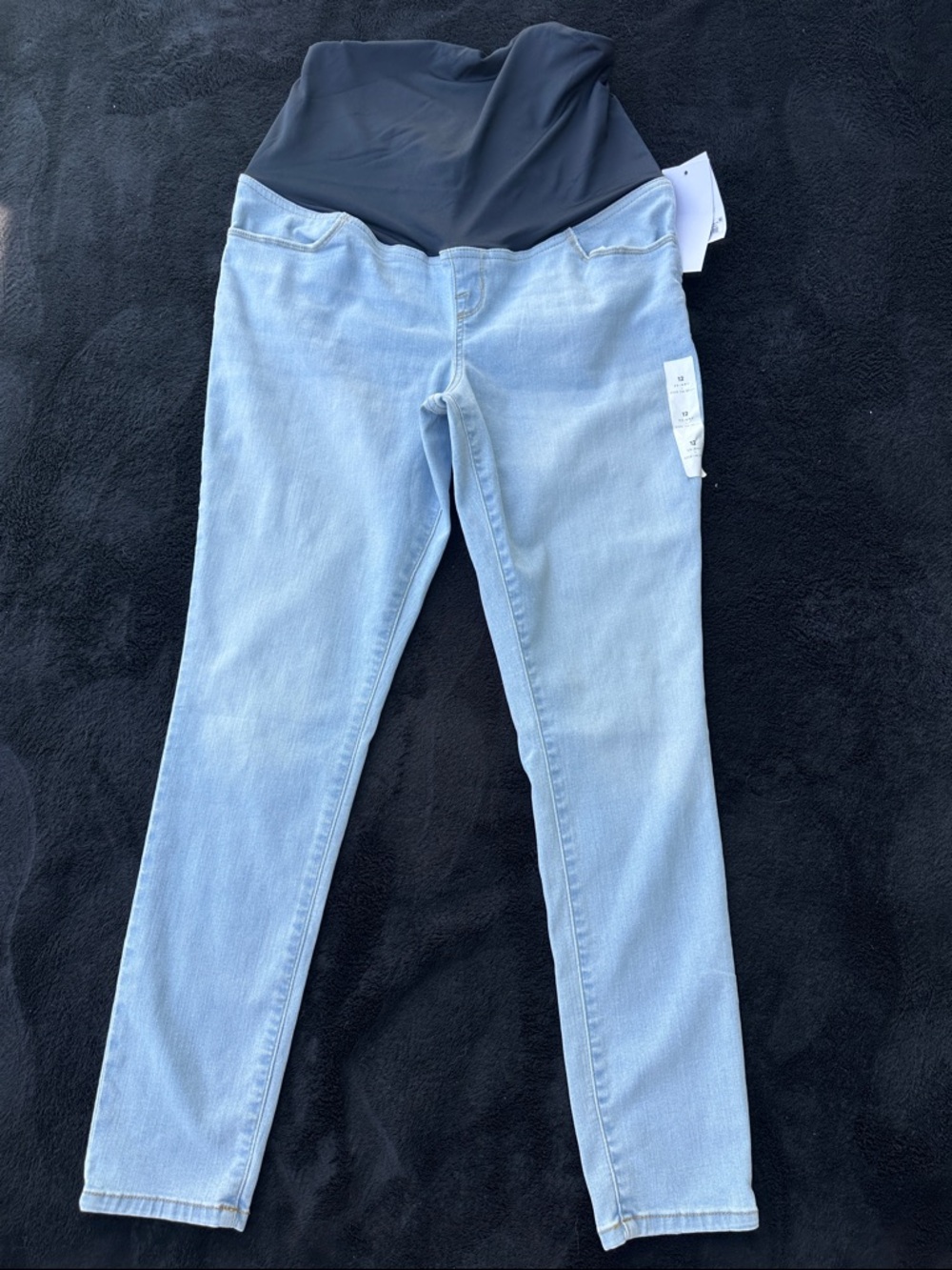 Maternity Light Wash Blue Skinny Jeans with Black Stretch Panel - NWT - 12